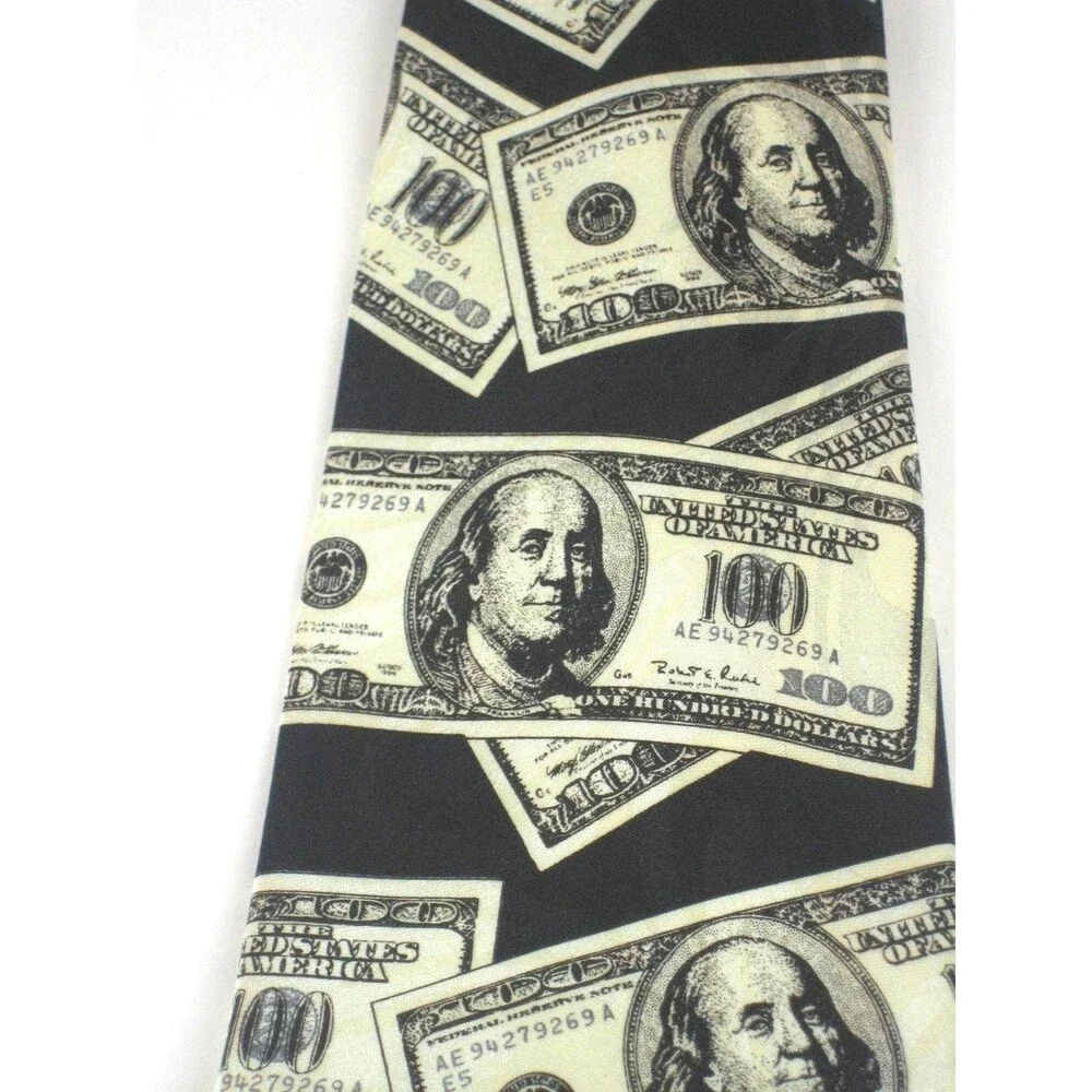 Fratello Black w Hundred Dollar Bills Design Necktie